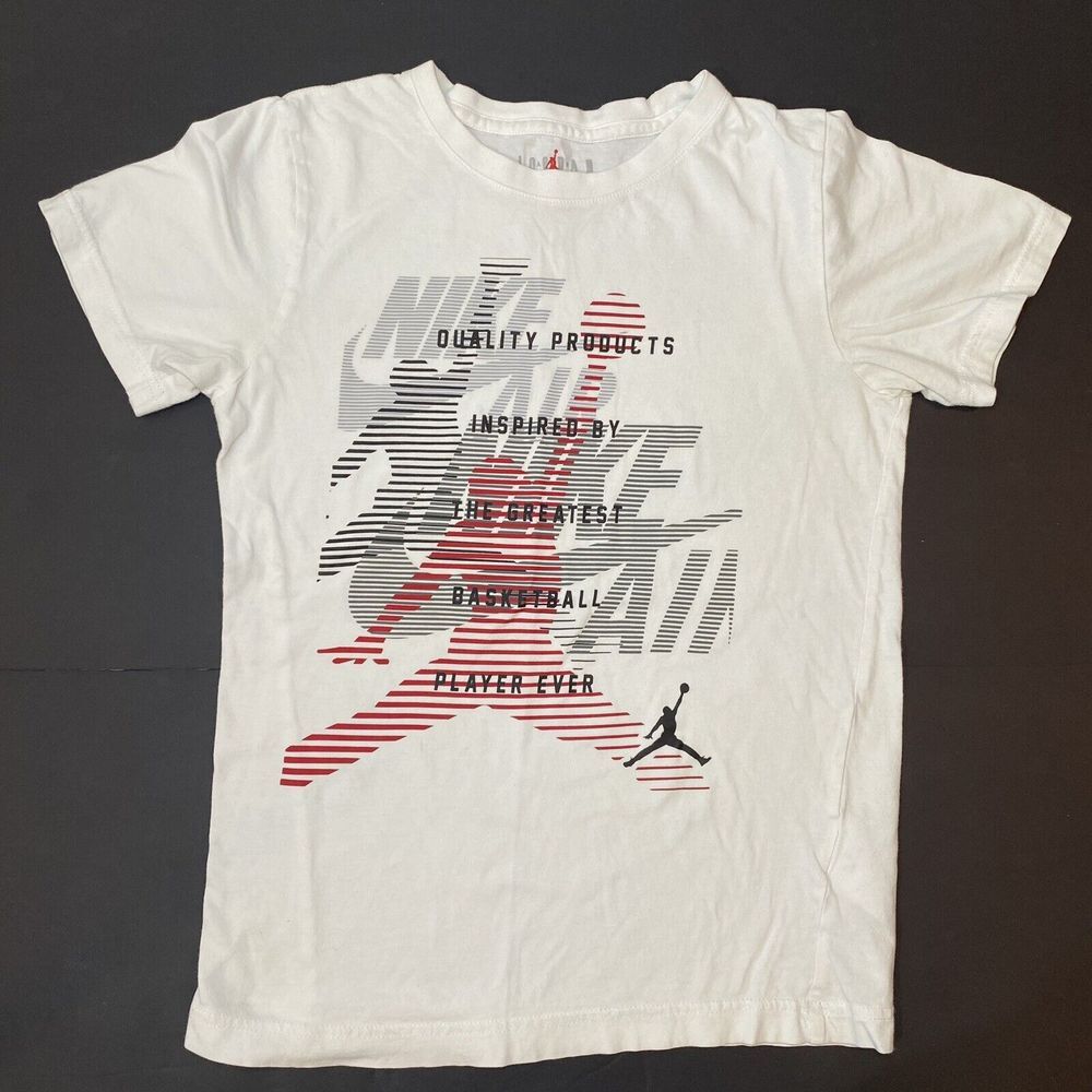 Jordan Boy's Jumpman Stay Tuned Graphic T-Shirt CG2 White Youth Medium 10-12
